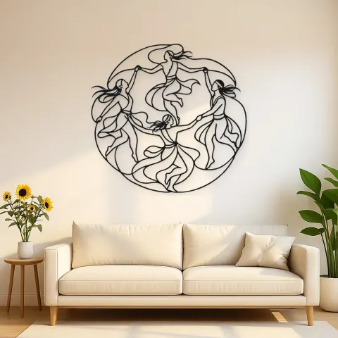 Stammes-Tanzkreis Metall-Wandkunst | Wanddekoration mit Tanzsilhouette