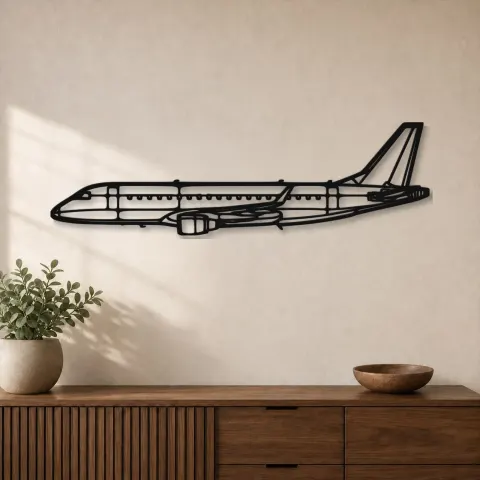 Silhouette en métal d'avion E175, décoration murale en métal, décoration aéronautique, cadeau pour aviateurs