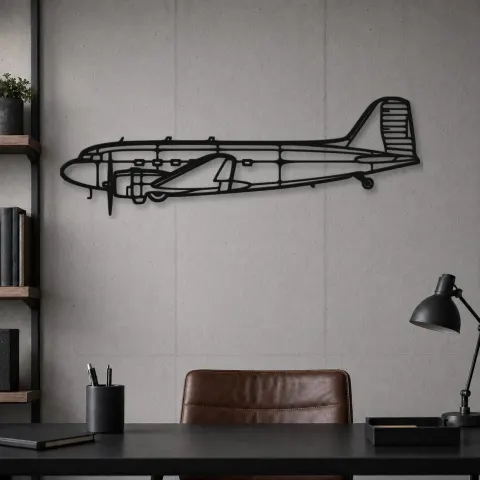 Vue alternative de Silhouette d'avion DC-3C en métal, Décoration murale aéronautique