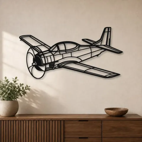 Silhouette d'avion T-28 Trojan Angle en métal, Décoration murale en métal, Décor aéronautique, Décor d'aviation
