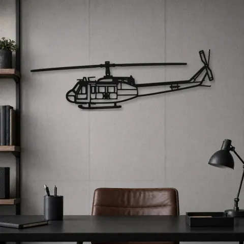 Vue alternative de Silhouette en métal du UH-1 Iroquois Huey 1970, Décoration murale en métal, Décor aéronautique, Décorateur aviateur