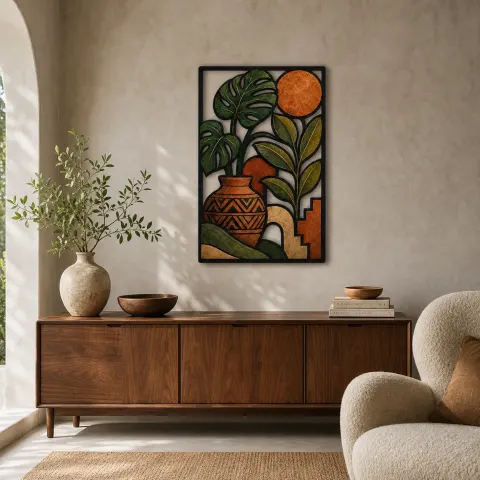 Plantas Monstera de Media Edad en Maceta Patrón Decoración Mural de Metal Colorida