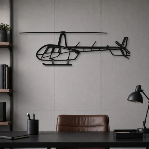 Vue alternative de Silhouette de l'avion R44 Raven II en métal, décoration murale en métal, décoration aéronautique, décoration d'aviateur