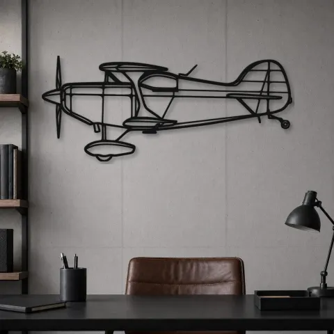Vue alternative de Silhouette en métal d'avion Pitts S-1T, Décoration murale en métal, Décor aéronautique, Cadeau pour aviateur