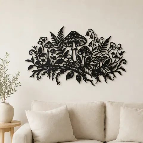 Mushroom Woodland Garden Metal Wall Art | Botanical Metal Wall Decor