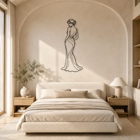 Vue alternative de Décoration murale en métal Regard Élégant par-dessus l'Épaule | Décor de Figure de Mode
