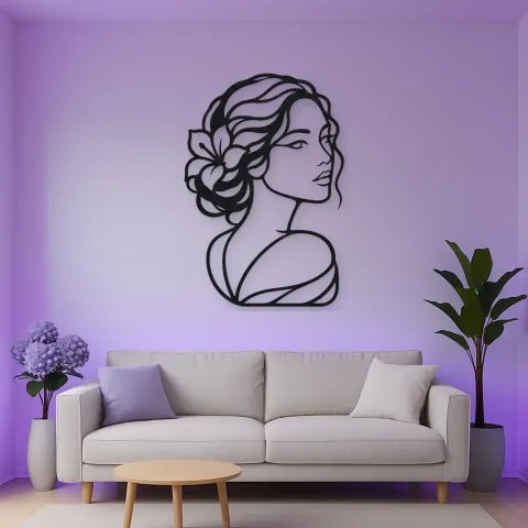 Vue alternative de Calm Side Glance Metal Wall Art | Minimalist Woman Line Art