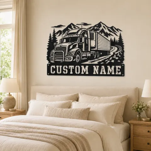 Vue alternative de Décoration murale en métal personnalisée de camion semi-réfrigéré en montagne