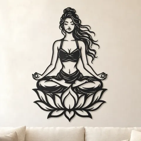 Meditation with Lotus Metal Wall Art | Movement Silhouette Decor