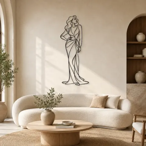 Décoration murale en métal "Robe à manches longues" | Décor mural figure de mode