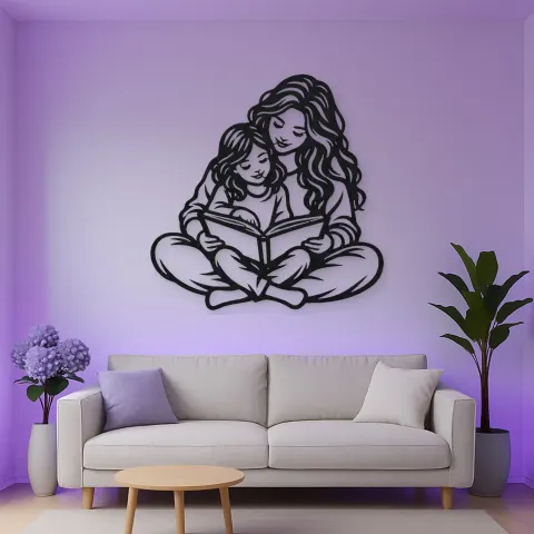 Parent Child Reading Metal Wall Art | Family Silhouette Decor alternative Ansicht