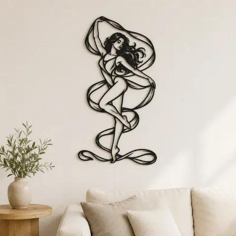 Silk Ribbon Pose Metal Wall Art | Movement Silhouette Decor