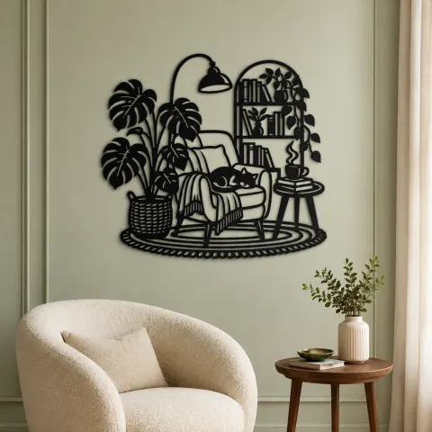 Vue alternative de Books and Plant Metal Wall Art | Cozy Home Metal Decor