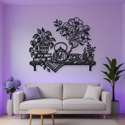 Teapot Floral Steam Metal Wall Art | Botanical Metal Wall Decor alternative Ansicht