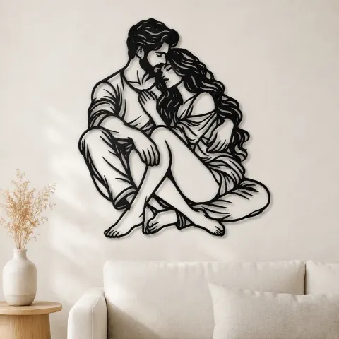 Seated Cuddle Metal Wall Art | Romantic Couple Decor