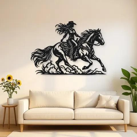 Cowgirl and Horse Metal Wall Art | Equestrian Wall Decor