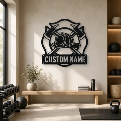 Décoration murale en métal personnalisée Casque de Pompier avec Haches Croisées