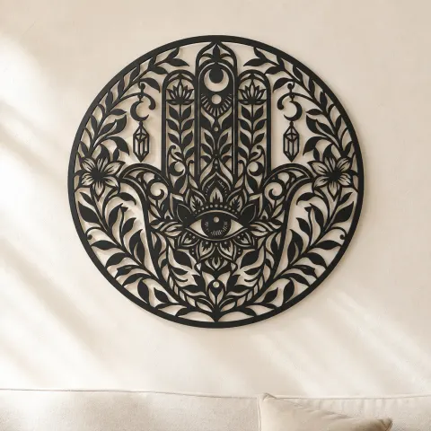 Hamsa Botanical Eye Metal Wall Art | Spiritual Boho Metal Decor