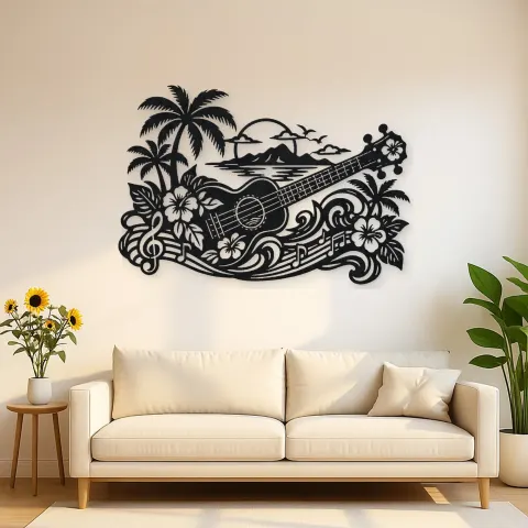 Ukulele Island Flow Metal Wall Art | Music Room Wall Decor