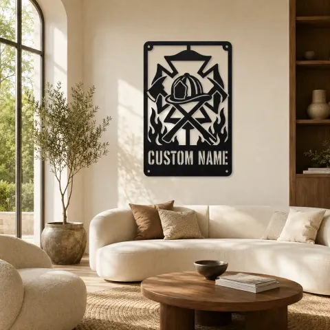 Décoration murale en métal personnalisée blason de pompier avec haches