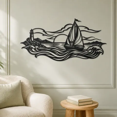 Vue alternative de Sailboat Horizon Metal Wall Art | Coastal and Nautical Wall Decor