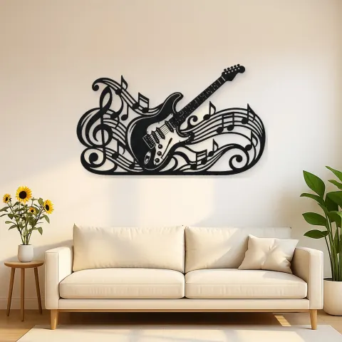 Guitar Melody Flow Metal Wall Art | Music Room Wall Decor