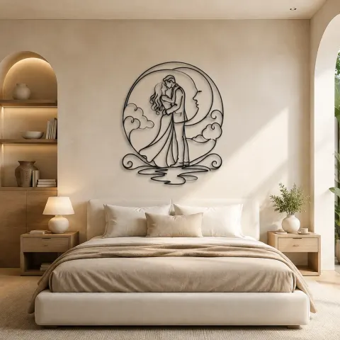Vue alternative de Décoration murale en métal "Baiser au Clair de Lune" | Décor de Couple Romantique