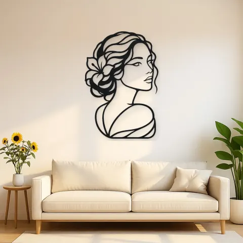 Calm Side Glance Metal Wall Art | Minimalist Woman Line Art
