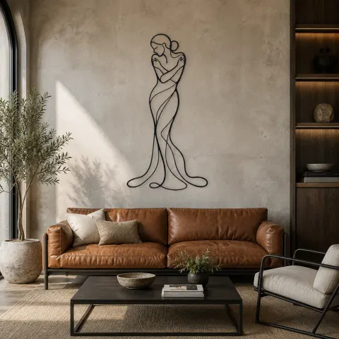 Vista alternativa de Cartel de metal Abrazo Silencioso | Decoración mural de figura femenina