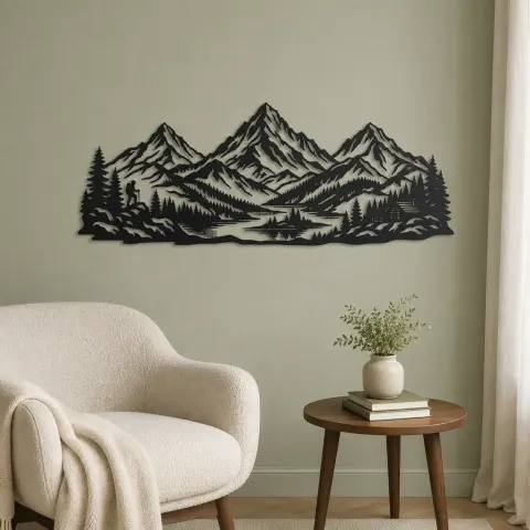 Vue alternative de Three Peak Horizon Metal Wall Art | Nature Silhouette Decor