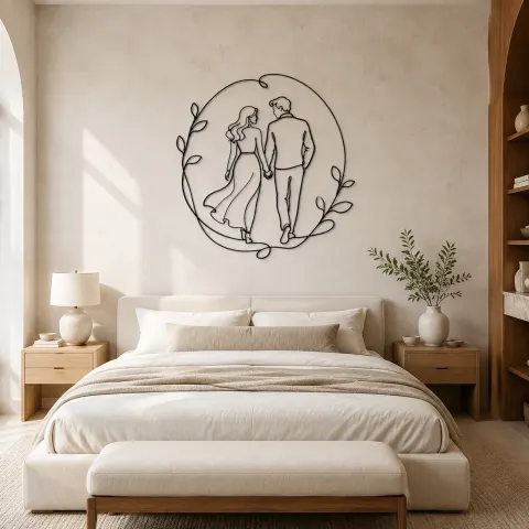 Vue alternative de Décoration murale en métal "Marche main dans la main" | Décor couple romantique