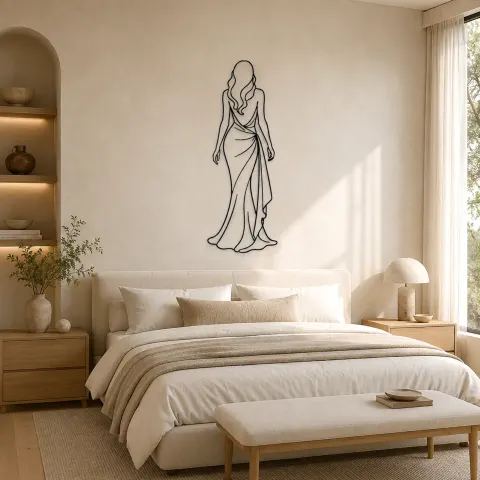 Vue alternative de Décoration murale en métal "Vue arrière de cheveux longs" | Décor de figure de mode