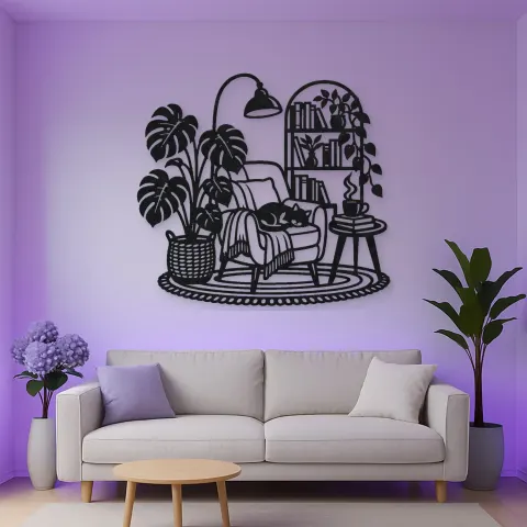 Vue alternative de Books and Plant Metal Wall Art | Cozy Home Metal Decor