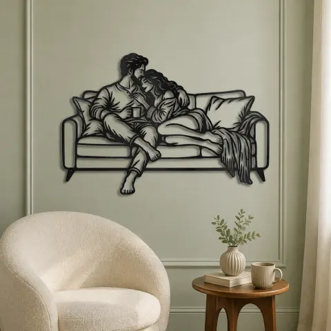 Vue alternative de Cozy Sofa Couple Metal Wall Art | Romantic Couple Decor