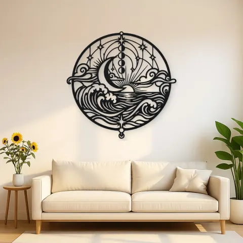 Moon and Ocean Metal Wall Art | Coastal and Nautical Wall Decor