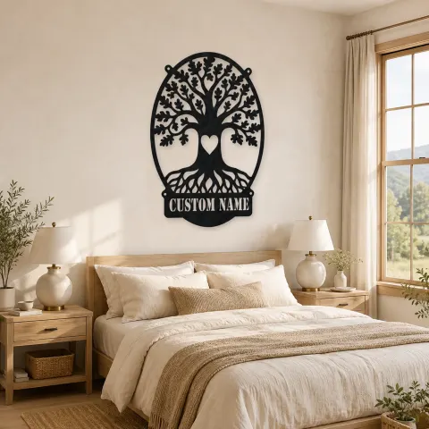 Vue alternative de Décoration murale en métal personnalisée d'arbre chêne avec cœur