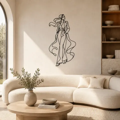 Décoration murale en métal "Modèle en manteau fluide" | Décor de figure de mode