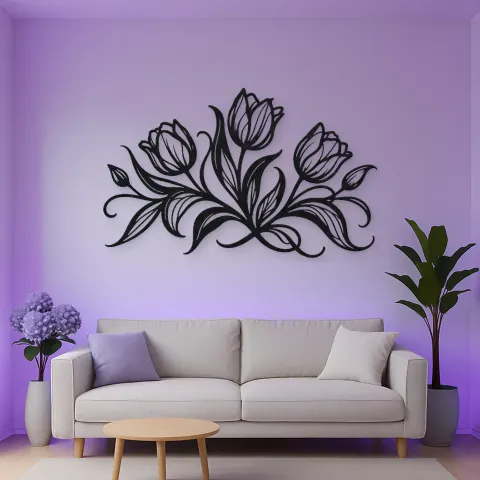 Vista alternativa de Tulip Trio Flow Metal Wall Art | Botanical Metal Wall Decor