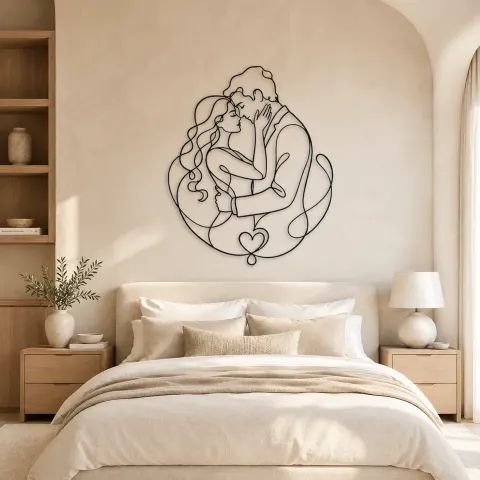 Vue alternative de Décoration murale en métal "Amoureux se tenant le visage" | Décor romantique pour couple