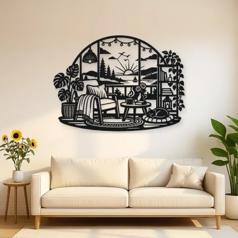 Cozy Home Horizon Metal Wall Art | Nature Silhouette Decor
