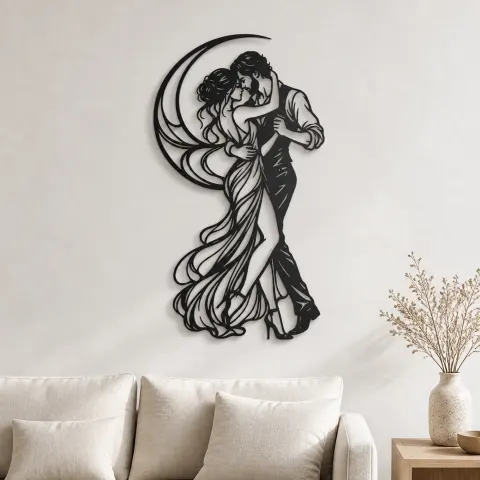 Moonlit Slow Dance Metal Wall Art | Movement Silhouette Decor