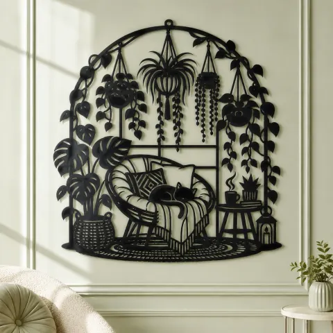 Vue alternative de Hanging Plant Garden Metal Wall Art | Botanical Metal Wall Decor