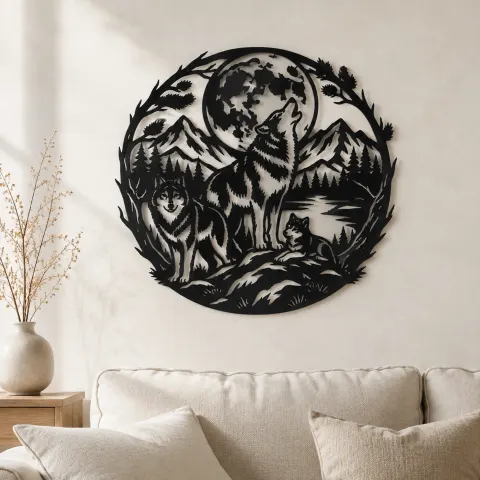 Wolf Moon Arc Metal Wall Art | Celestial Boho Wall Decor