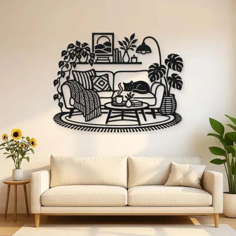 Cozy Sofa Line Metal Wall Art | Cozy Home Metal Decor
