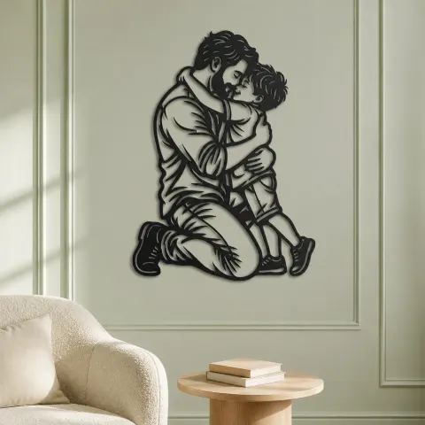 Vue alternative de Single Father Child Metal Wall Art | Family Silhouette Decor