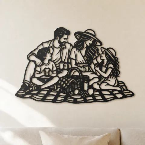Family Picnic Metal Wall Art | Family Silhouette Decor