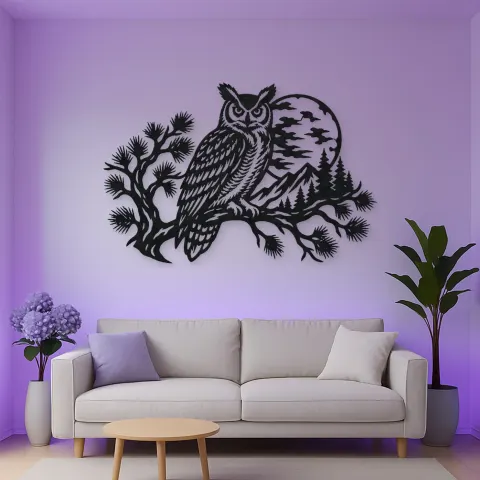 Owl Moon Branch Metal Wall Art | Wildlife Silhouette Decor alternative Ansicht