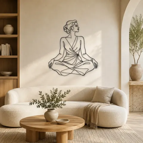 Décoration murale en métal Lotus Assis Mode | Décor mural Figure de Mode