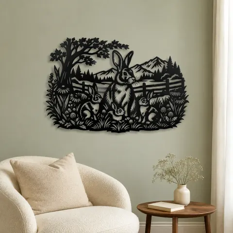 Vue alternative de Rabbit Meadow Metal Wall Art | Wildlife Silhouette Decor