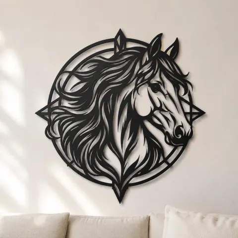 Horse Head Geometric Metal Wall Art | Equestrian Wall Decor